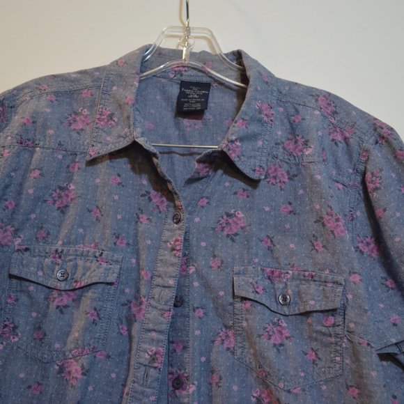 FADED GLORY (1972)qaulity Goods Button Shirt Short Sleeves Floral Shirt L(12-14) - Picture 2 of 6
